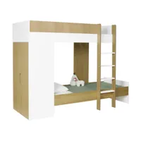 lit superposé avec armoire 90x190 blanc et bois