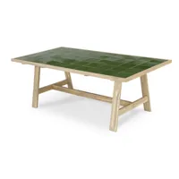 table à manger de jardin en céramique en bois et vert 205x105