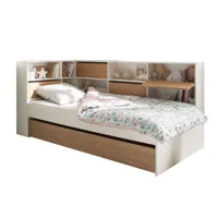 lit gigogne avec rangement 90x190 blanc et bois