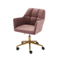fauteuil de bureau   en velours rose avec pieds dorés