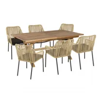 salon de jardin 6 pers - 1 table rect. 180x100cm et 6 fauteuils beiges