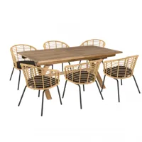salon de jardin 6 pers - 1 table rect. 180x100cm et 6 fauteuils beiges