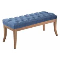 banquette avec pieds en bois assise en tissu bleu