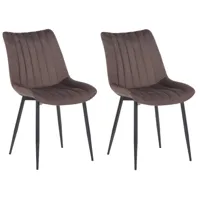 lot 2 chaises avec pieds métal et assise en velours marron