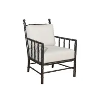 fauteuil colonial en bois laqué noir et tissu beige