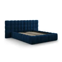 lit coffre en avec tête de lit double 160x200cm velours bleu roi