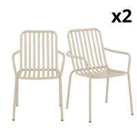 lot de 2 chaises de jardin moderne en métal beige