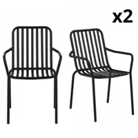 lot de 2 chaises de jardin moderne en métal noir