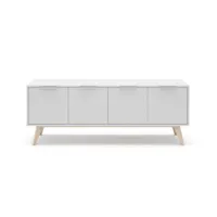 meuble tv 4 portes blanc et pin massif - l140 cm