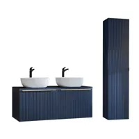 ensemble meuble vasques 120cm et colonne stratifiés bleu