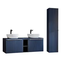 ensemble meuble vasques et colonne stratifiés bleu