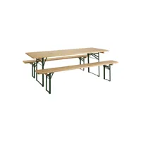 table extérieure pliable avec 2 bancs en bois verni