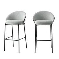 lot de 2 chaises de bar en tissu et métal 76,5cm gris clair
