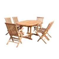 table de jardin ovale et 4 chaises et 2 fauteuils en teck