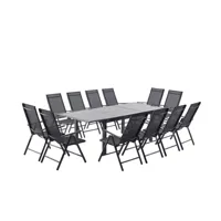 table de jardin et 12 chaises en aluminium gris