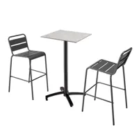 ensemble table haute stratifié béton gris et 2 chaises hautes gris