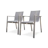 lot de 2 fauteuils de jardin en aluminium et toile plastifiée taupe