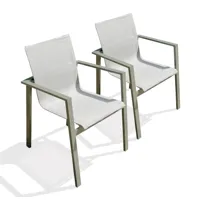 lot de 2 fauteuils de jardin empilables en alu kaki et toile grise