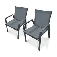 lot de 2 fauteuils de jardin empilables en aluminium gris anthracite