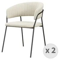 fauteuil de table en tissu vanille et métal noir (x2)