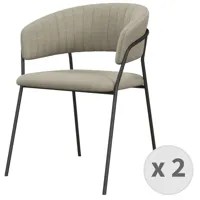 fauteuil de table en tissu lin pieds métal noir (x2)