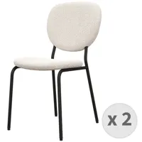 chaise en tissu bouclette ecru et métal noir (x2)