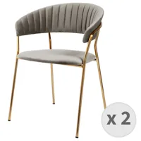chaise en velours taupe et métal doré brossé (x2)