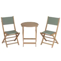 ensemble table et chaises  2 places bois d'acacia et textilène kaki