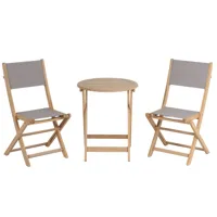 ensemble table et chaises  2 places bois d'acacia et textilène taupe