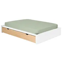pack lit avec tiroir et matelas bois massif blanc et hêtre 160x200 cm