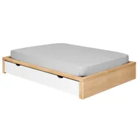 pack lit avec tiroir et matelas bois massif hêtre et blanc 120x200 cm