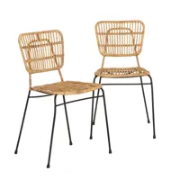 lot de 2 chaises en rotin bois clair 54x52 cm