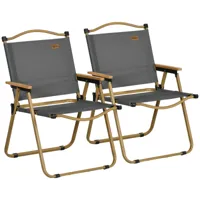 lot de 2 chaises de plage camping pliantes acier bois oxford gris