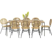 ensemble table bois d'acacia fsc 200 cm et 8 chaises  beige