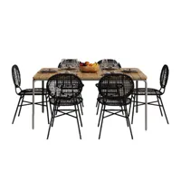 ensemble table bois d'acacia fsc 160 cm et 6 chaises  coloris noir