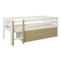 lit surélevé avec tiroirs pin massif blanc bois 90x200