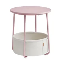 petite table basse ronde avec panier tissu effet bois rose pastel