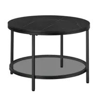 table basse support en verre trempé noir marbré et noir d'encre