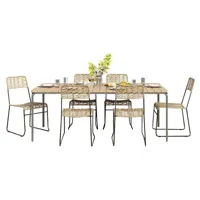 ensemble table en bois d'acacia fsc 200 cm et 6 chaises