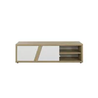 meuble tv 2 portes mat blanc & effet bois chêne avec rangements