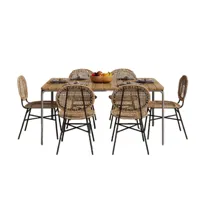 ensemble table en bois d'acacia fsc 160 cm et 6 chaises naturelles