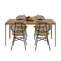 ensemble table en bois d'acacia fsc 160 cm et 4 chaises naturelles