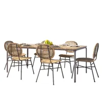 ensemble table bois d'acacia fsc 200 cm et 6 chaises  naturelles