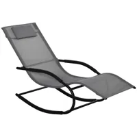chaise longue à bascule design acier époxy noir textilène gris