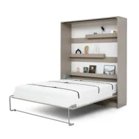 lit escamotable avec bureau effet bois taupe 140x200 cm