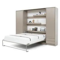 lit escamotable avec bureau et 2 colonnes effet bois taupe 140x200 cm