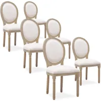 intensedeco - lot de 6 chaises médaillon louis xvi tissu beige - beige