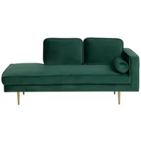 chaise longue méridienne côté droit en velours vert pour salon glamour beliani doré