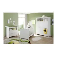 olivia chambre bebe complete : lit 70140 cm + armoire + commode - blanc