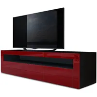 vladon - armoire basse meuble tv valencia en noir mat - haute brillance & tons naturels - bordeaux / bordeaux haute brillance - bordeaux / bordeaux
